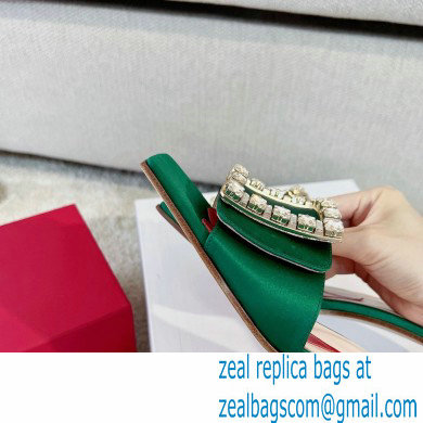 Roger Vivier Heel 4.5cm Love Rhinestone Buckle Mules Satin Green