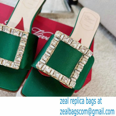 Roger Vivier Heel 4.5cm Love Rhinestone Buckle Mules Satin Green