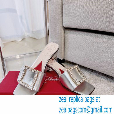 Roger Vivier Heel 4.5cm Love Rhinestone Buckle Mules Silver