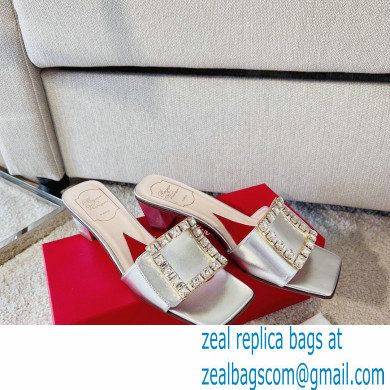 Roger Vivier Heel 4.5cm Love Rhinestone Buckle Mules Silver