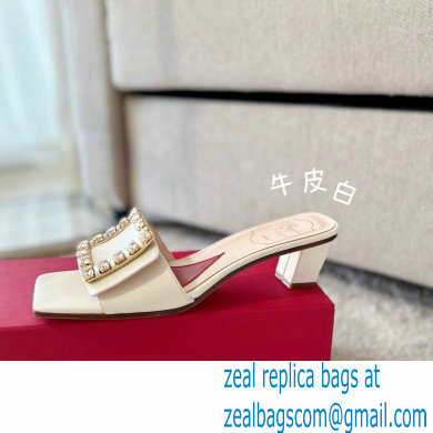 Roger Vivier Heel 4.5cm Love Rhinestone Buckle Mules White