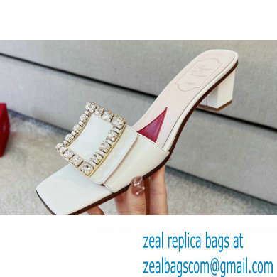 Roger Vivier Heel 4.5cm Love Rhinestone Buckle Mules White