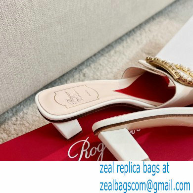 Roger Vivier Heel 4.5cm Love Rhinestone Buckle Mules White