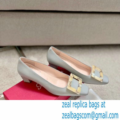 Roger Vivier Heel 4.5cm Stone Buckle Pumps in Light Gray