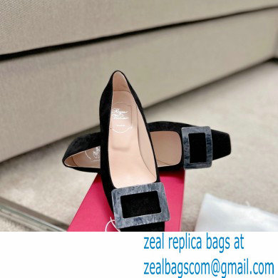 Roger Vivier Heel 4.5cm Stone Buckle Pumps in Suede Black - Click Image to Close