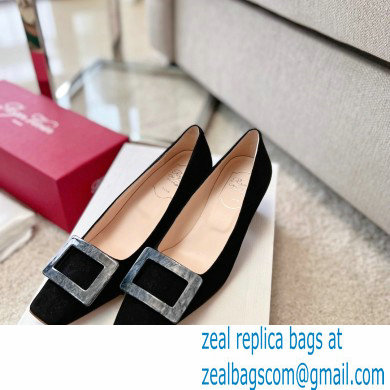 Roger Vivier Heel 4.5cm Stone Buckle Pumps in Suede Black - Click Image to Close