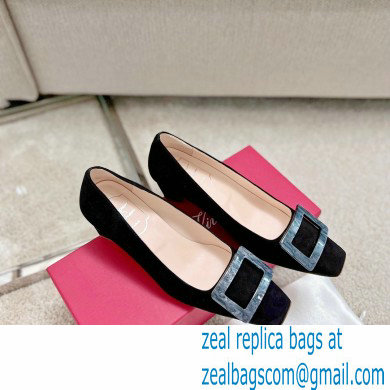 Roger Vivier Heel 4.5cm Stone Buckle Pumps in Suede Black - Click Image to Close