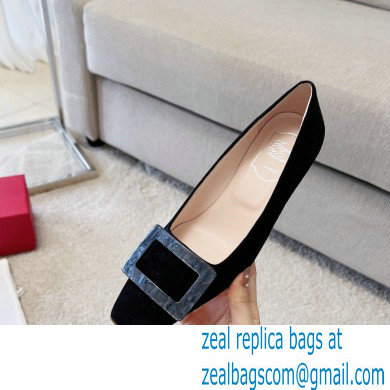 Roger Vivier Heel 4.5cm Stone Buckle Pumps in Suede Black - Click Image to Close