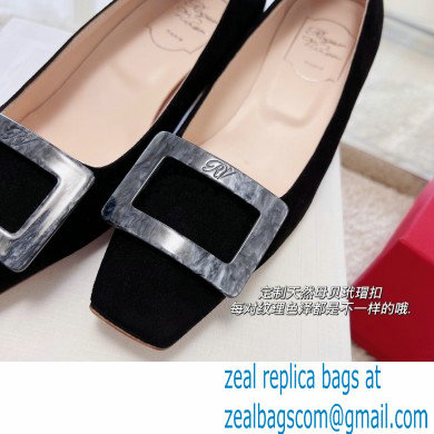 Roger Vivier Heel 4.5cm Stone Buckle Pumps in Suede Black