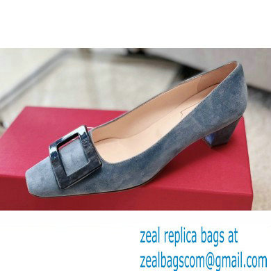 Roger Vivier Heel 4.5cm Stone Buckle Pumps in Suede Gray - Click Image to Close