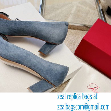 Roger Vivier Heel 4.5cm Stone Buckle Pumps in Suede Gray - Click Image to Close