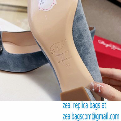 Roger Vivier Heel 4.5cm Stone Buckle Pumps in Suede Gray