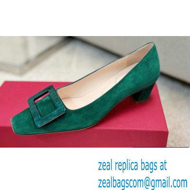 Roger Vivier Heel 4.5cm Stone Buckle Pumps in Suede Green - Click Image to Close