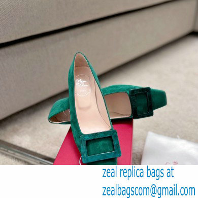 Roger Vivier Heel 4.5cm Stone Buckle Pumps in Suede Green - Click Image to Close