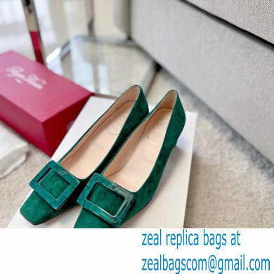 Roger Vivier Heel 4.5cm Stone Buckle Pumps in Suede Green