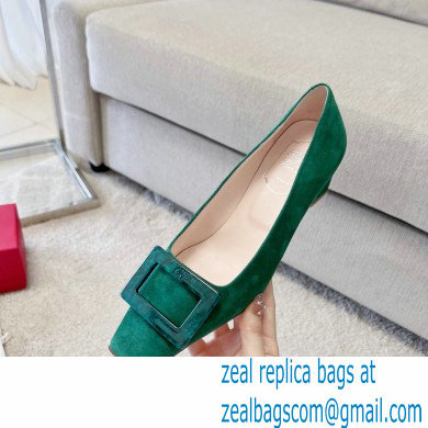 Roger Vivier Heel 4.5cm Stone Buckle Pumps in Suede Green