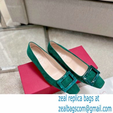 Roger Vivier Heel 4.5cm Stone Buckle Pumps in Suede Green - Click Image to Close