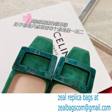 Roger Vivier Heel 4.5cm Stone Buckle Pumps in Suede Green