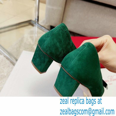 Roger Vivier Heel 4.5cm Stone Buckle Pumps in Suede Green