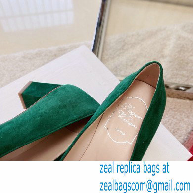 Roger Vivier Heel 4.5cm Stone Buckle Pumps in Suede Green - Click Image to Close