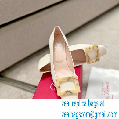 Roger Vivier Heel 4.5cm Stone Buckle Pumps in White - Click Image to Close