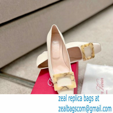 Roger Vivier Heel 4.5cm Stone Buckle Pumps in White