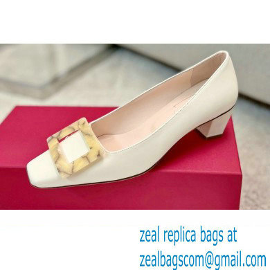 Roger Vivier Heel 4.5cm Stone Buckle Pumps in White