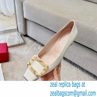 Roger Vivier Heel 4.5cm Stone Buckle Pumps in White