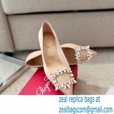 Roger Vivier Heel 4.5cm Strass Buckle Pumps in Satin Beige