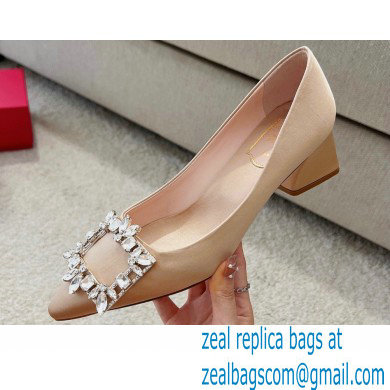 Roger Vivier Heel 4.5cm Strass Buckle Pumps in Satin Beige - Click Image to Close