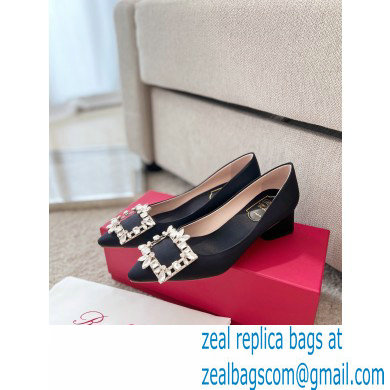 Roger Vivier Heel 4.5cm Strass Buckle Pumps in Satin Black