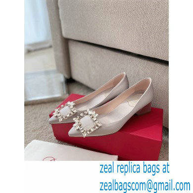 Roger Vivier Heel 4.5cm Strass Buckle Pumps in Satin Gray