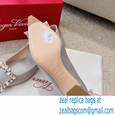 Roger Vivier Heel 4.5cm Strass Buckle Pumps in Satin Gray - Click Image to Close