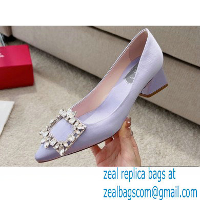 Roger Vivier Heel 4.5cm Strass Buckle Pumps in Satin Lilac - Click Image to Close