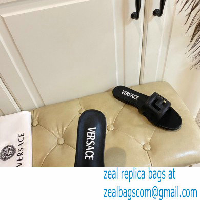 Versace Greca Maze Calfskin Flat Sandals Black 2022
