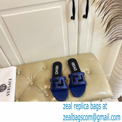 Versace Greca Maze Calfskin Flat Sandals Blue 2022 - Click Image to Close