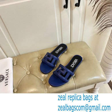 Versace Greca Maze Calfskin Flat Sandals Blue 2022 - Click Image to Close