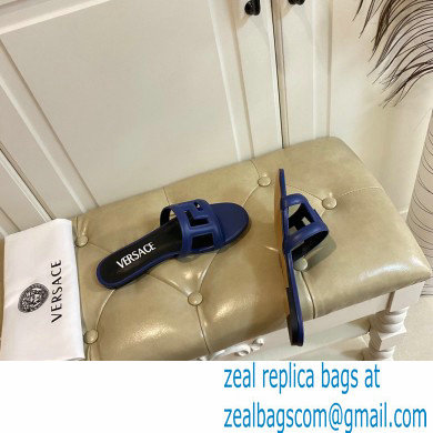 Versace Greca Maze Calfskin Flat Sandals Blue 2022 - Click Image to Close