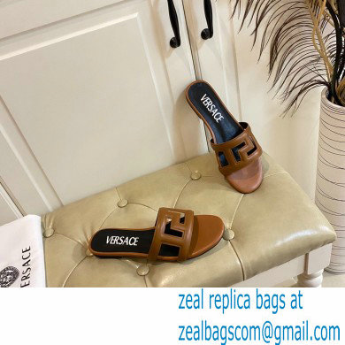 Versace Greca Maze Calfskin Flat Sandals Brown 2022 - Click Image to Close