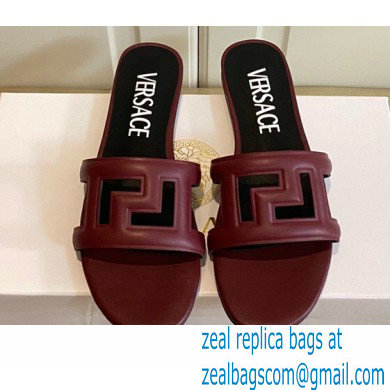 Versace Greca Maze Calfskin Flat Sandals Burgundy 2022