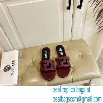 Versace Greca Maze Calfskin Flat Sandals Burgundy 2022