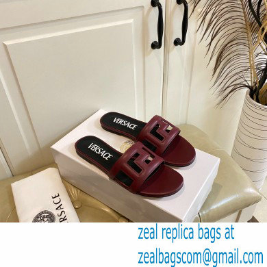 Versace Greca Maze Calfskin Flat Sandals Burgundy 2022