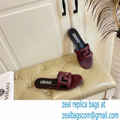 Versace Greca Maze Calfskin Flat Sandals Burgundy 2022 - Click Image to Close