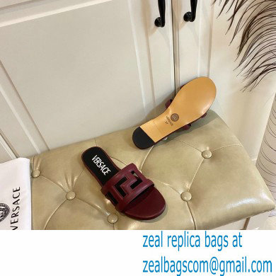 Versace Greca Maze Calfskin Flat Sandals Burgundy 2022