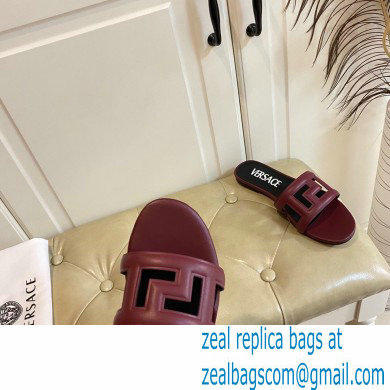 Versace Greca Maze Calfskin Flat Sandals Burgundy 2022