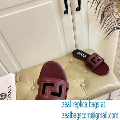 Versace Greca Maze Calfskin Flat Sandals Burgundy 2022 - Click Image to Close