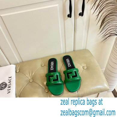 Versace Greca Maze Calfskin Flat Sandals Green 2022