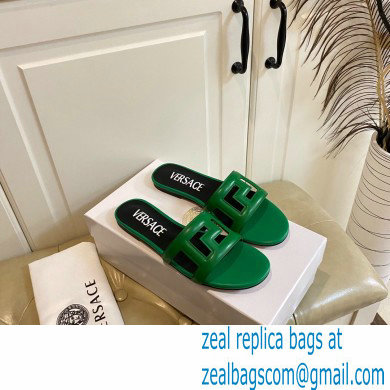 Versace Greca Maze Calfskin Flat Sandals Green 2022 - Click Image to Close