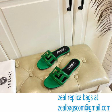 Versace Greca Maze Calfskin Flat Sandals Green 2022 - Click Image to Close