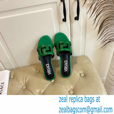 Versace Greca Maze Calfskin Flat Sandals Green 2022 - Click Image to Close